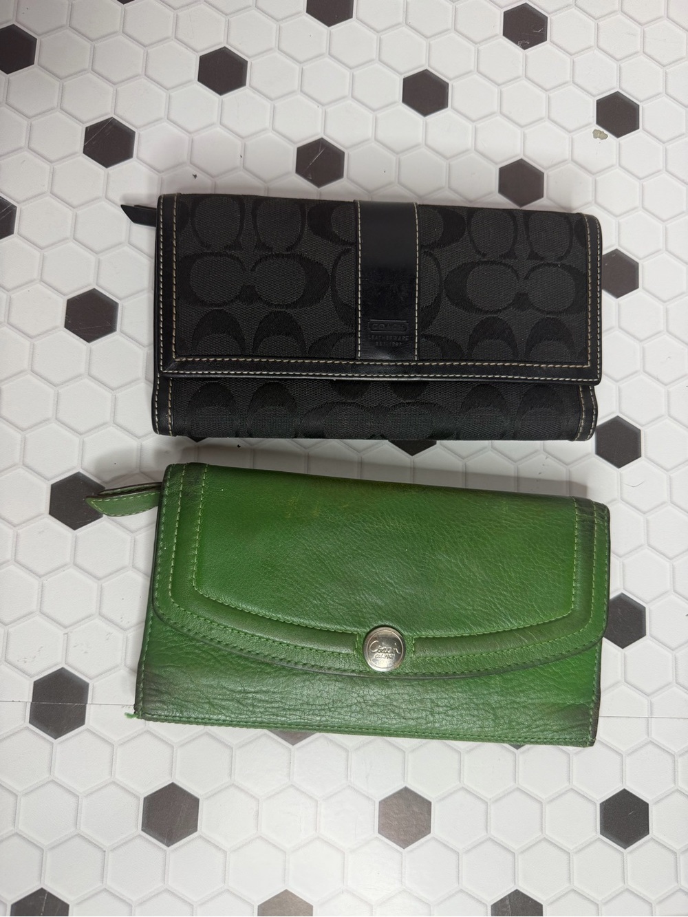 Vintage Coach Wallet Bundle | Green Leather C Wallet & Classic Black Wallet